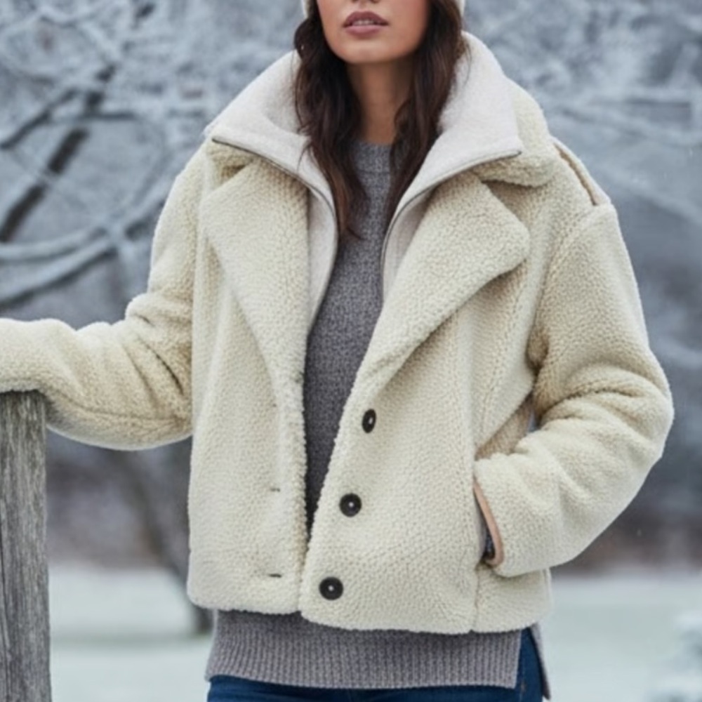 NWT FREE PEOPLE joplin cozy teddy Sherpa coat in ivory size large